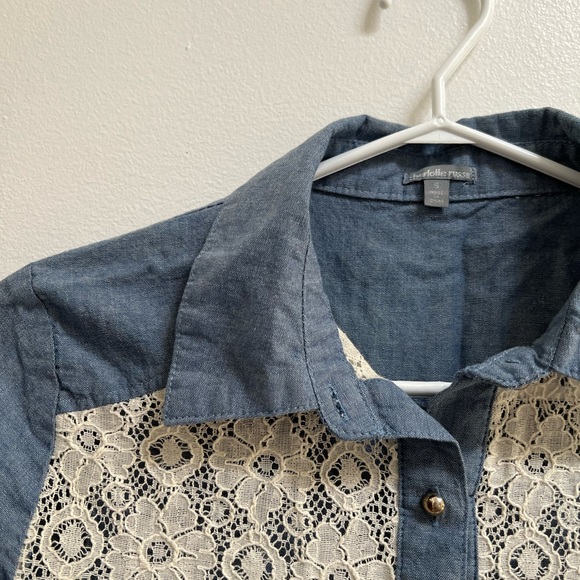 Charlotte Russe Combination Lace Chambray Button Down Shirt S - Picture 2 of 5